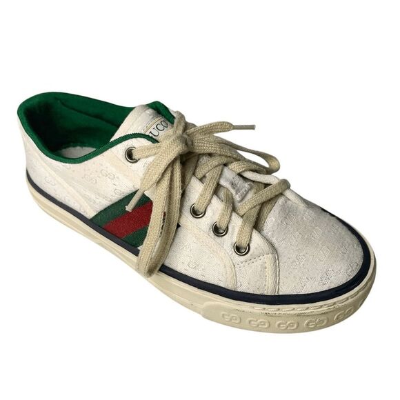 Gucci Tennis 1977 Low Top Sneakers EU 37 US 7 White GG Logo Supreme Lace Ups - Picture 1 of 12